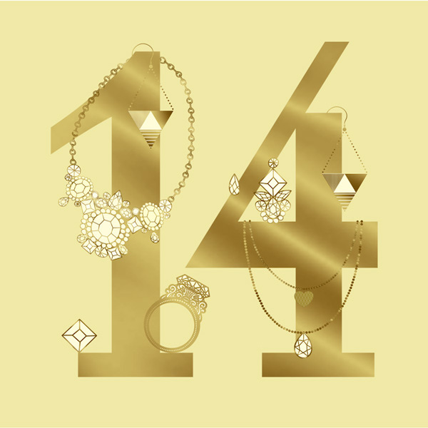 Number 14 with symbols for gold jewelry [Anniversary Gifts by Year]