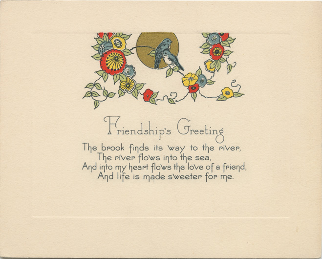 A vintage Friendship Day card from the 1920s