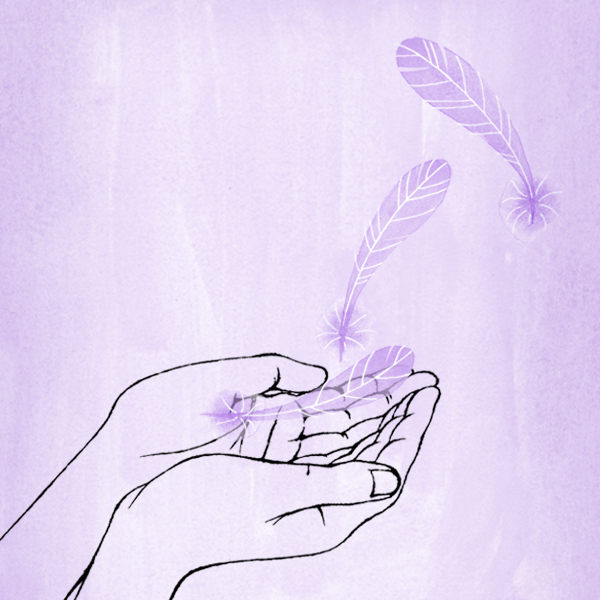 Two hands and a feather symbolizing Continuing Grief Support: How to Help Someone Who is Grieving over Time
