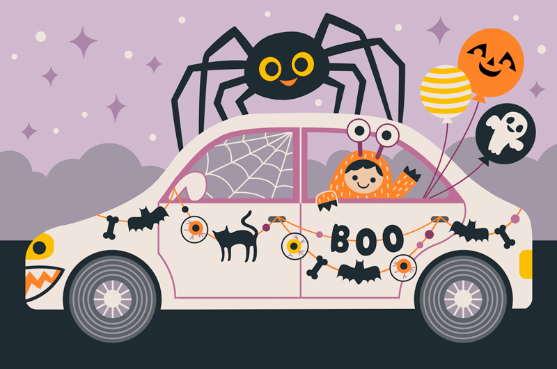 Family fun at home for Halloween with a Halloween car parade