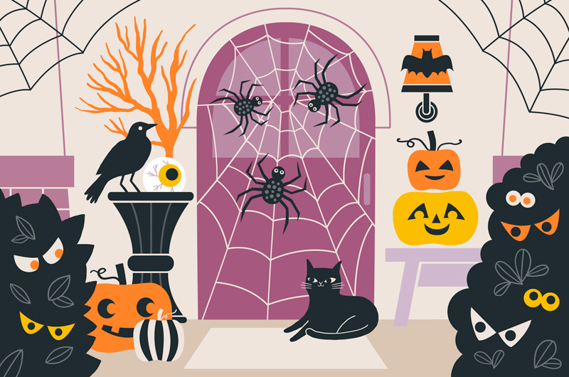 Decorated door for family fun at home for Halloween