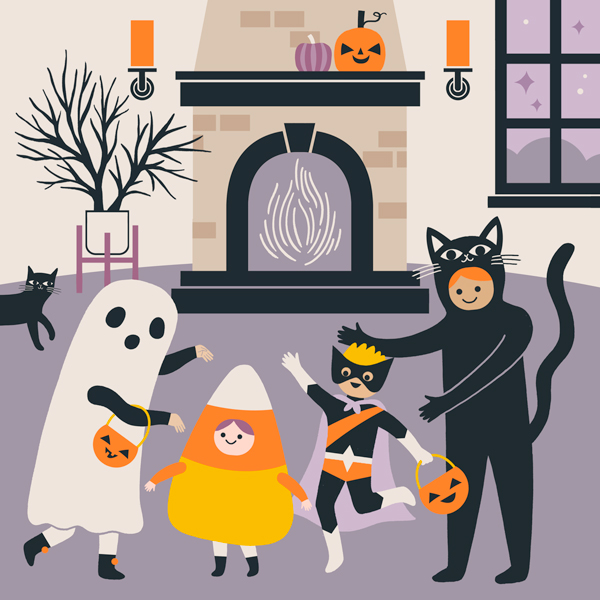 Family in Halloween costumes