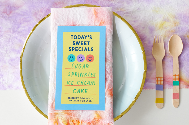 summer party invite with plate and flatware