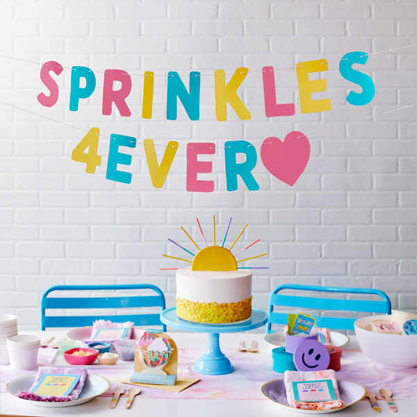 Tablescape with a summer birthday party theme.