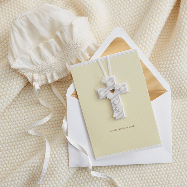 Baptism card with christening hat