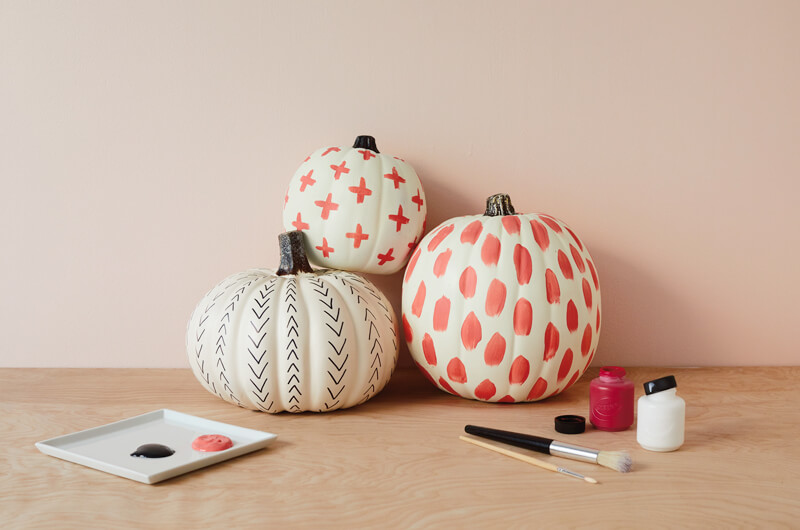 Painted pumpkins with artistic markings