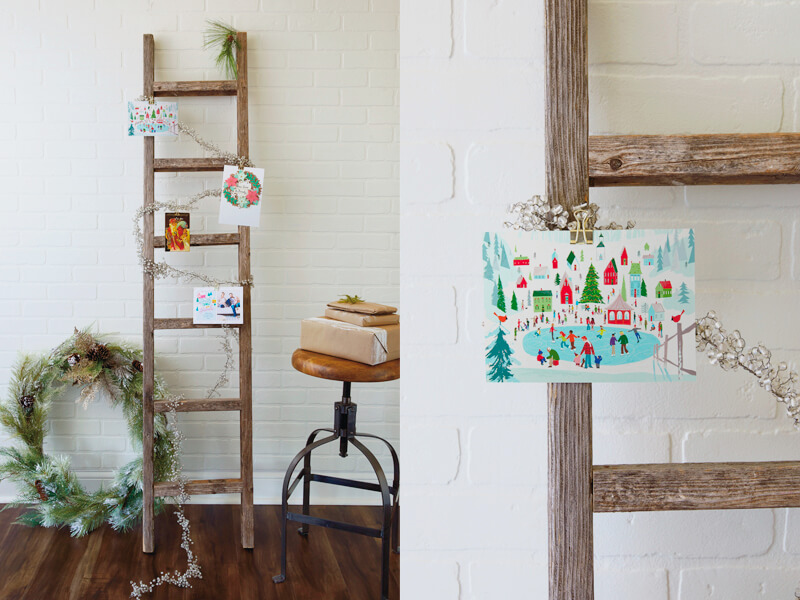 Wooden ladder Christmas card holder.