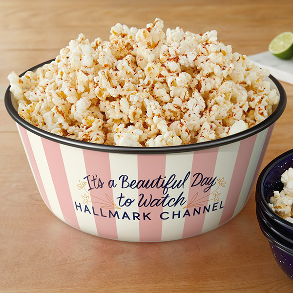 Elote popcorn in Hallmark Channel popcorn bowl.