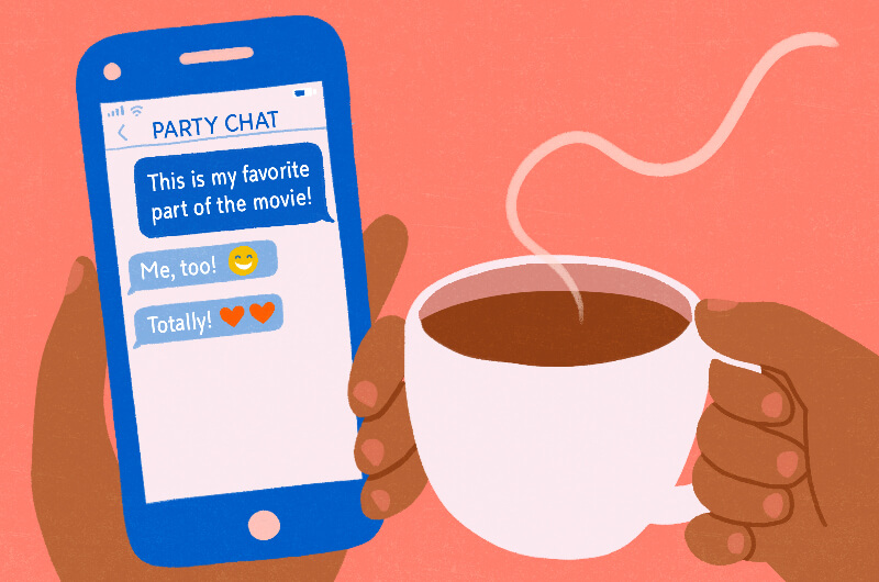 texting with friends during virtual watch party