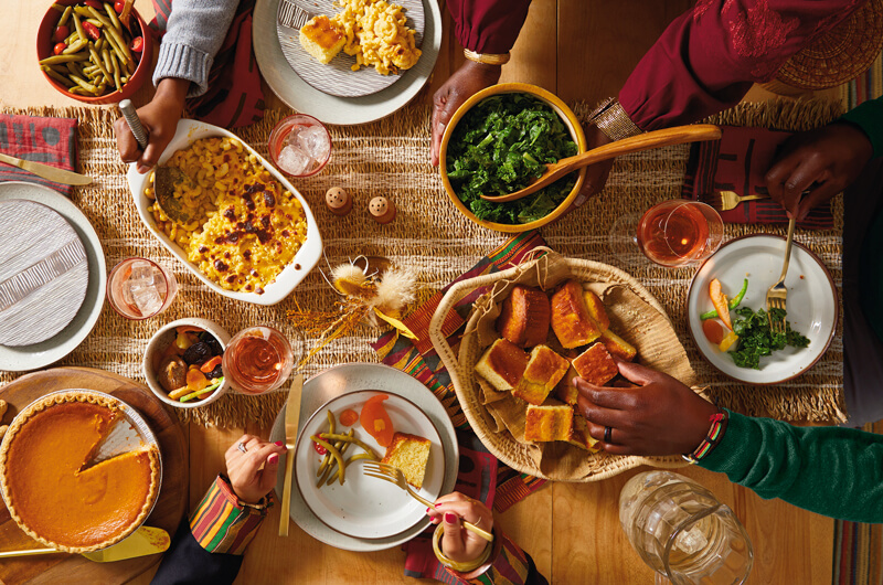 A table full of food for Kwanzaa.