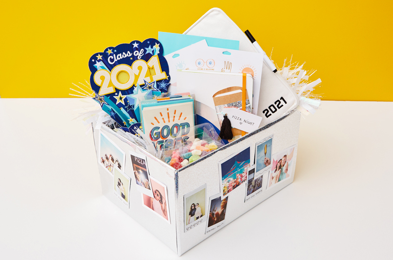 Graduation gifts and card in box