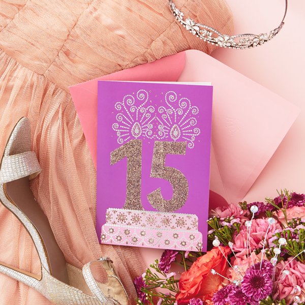 Quinceañera Card on a party background