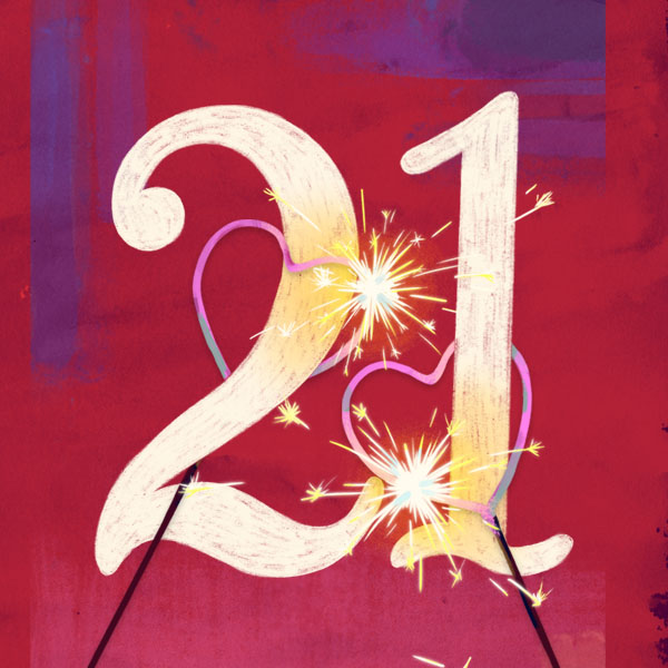 Number 21 with symbols for fire [Anniversary Gifts by Year]