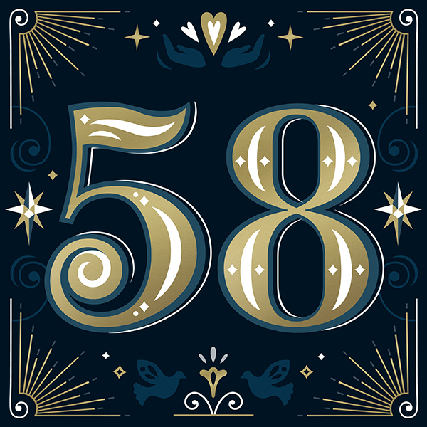 Number 58 with symbols for faith and hope [Anniversary Gifts by Year]