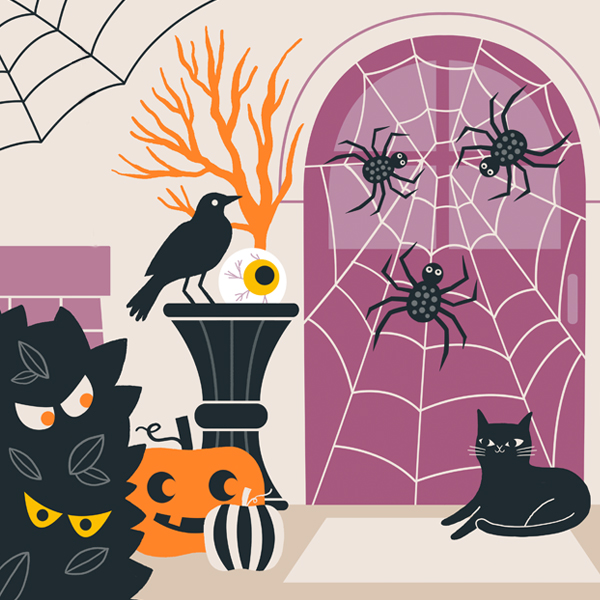Door decorated for Halloween
