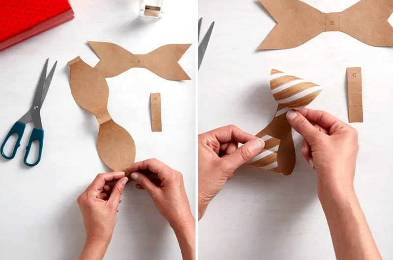 Hands folding wrapping paper bows.