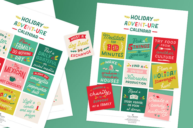 Advent calendar printables on a green backgorund