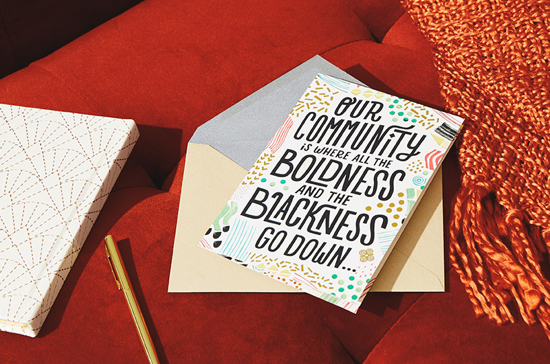 An Uplifted and Empowered card that reads,