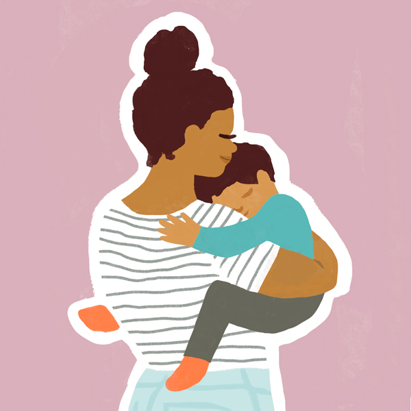 An illustration of a mother holding her child.