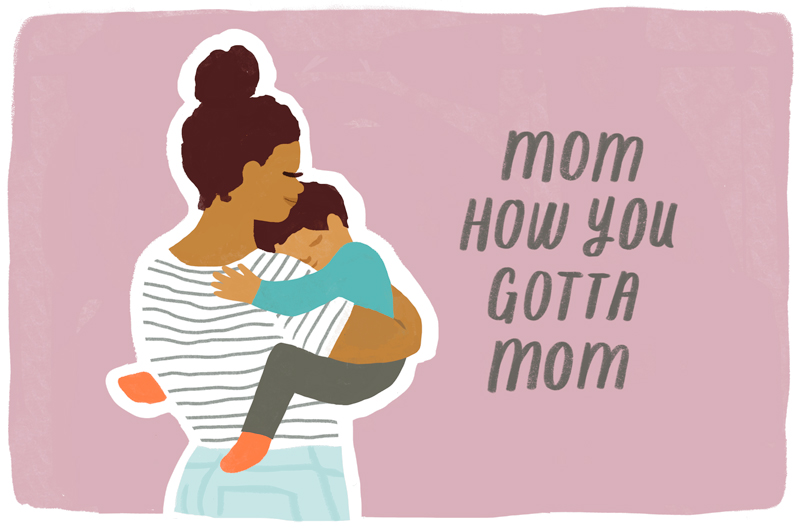 An illustration of a woman holding her young child with a quote that reads,