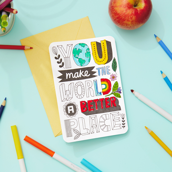 A partially colored in teacher appreciation card that reads,