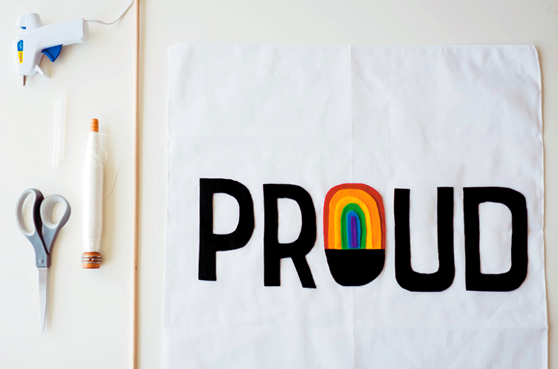 A DIY Pride flag with the word