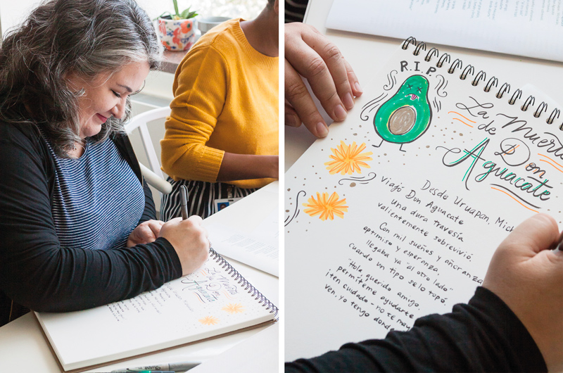 Hallmark employees write literary calaveras during a workshop.