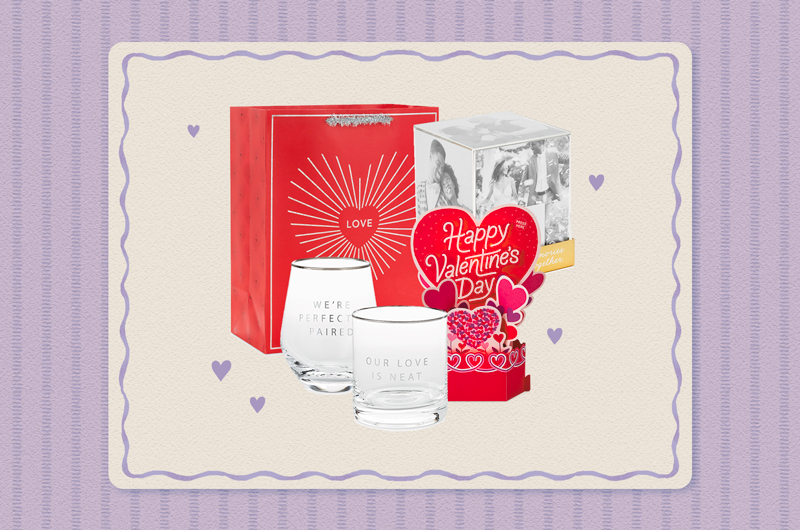 A collection of gifts meant for a husband or boyfriend could include a bar set with a stemless wine glass that reads, 