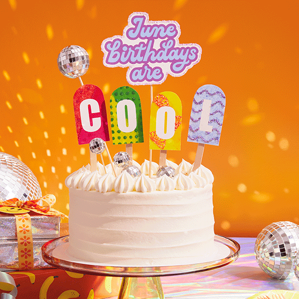 A June birthday cake topper that says,