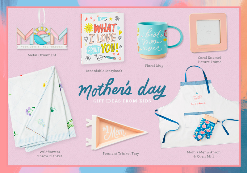 A collection of Mother's Day gifts that are perfect for kids to give include a recordable storybook, a mug that reads, 