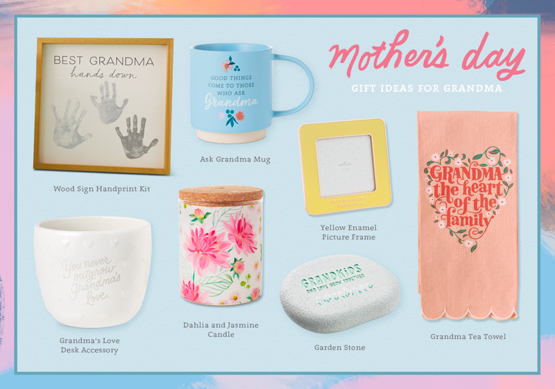 A collection of Mother's Day gifts ideal for a grandmother include a garden stone that reads, 
