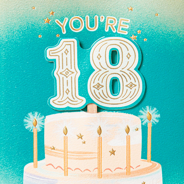 The cover of an eighteenth birthday card that says 