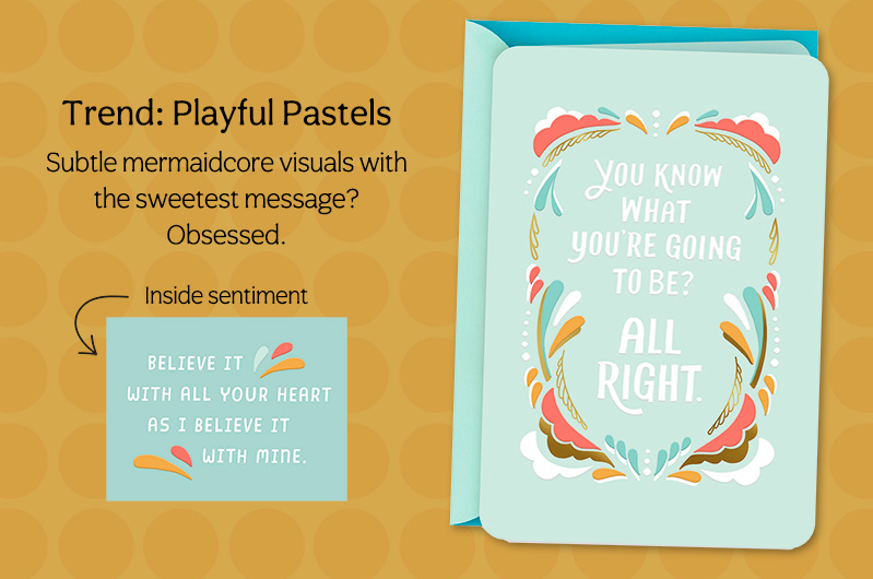 A light turquoise card that reads,